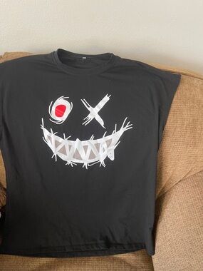 Black Graphic Smile Face Tee with Red Accent man or woman can used it